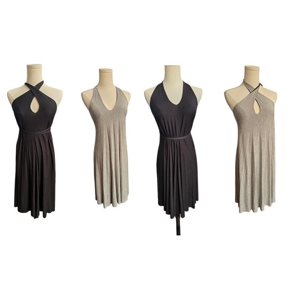 Reversible Black Heather Gray Halter V-Neck Mini Dress Tunic Sleeveless Summer